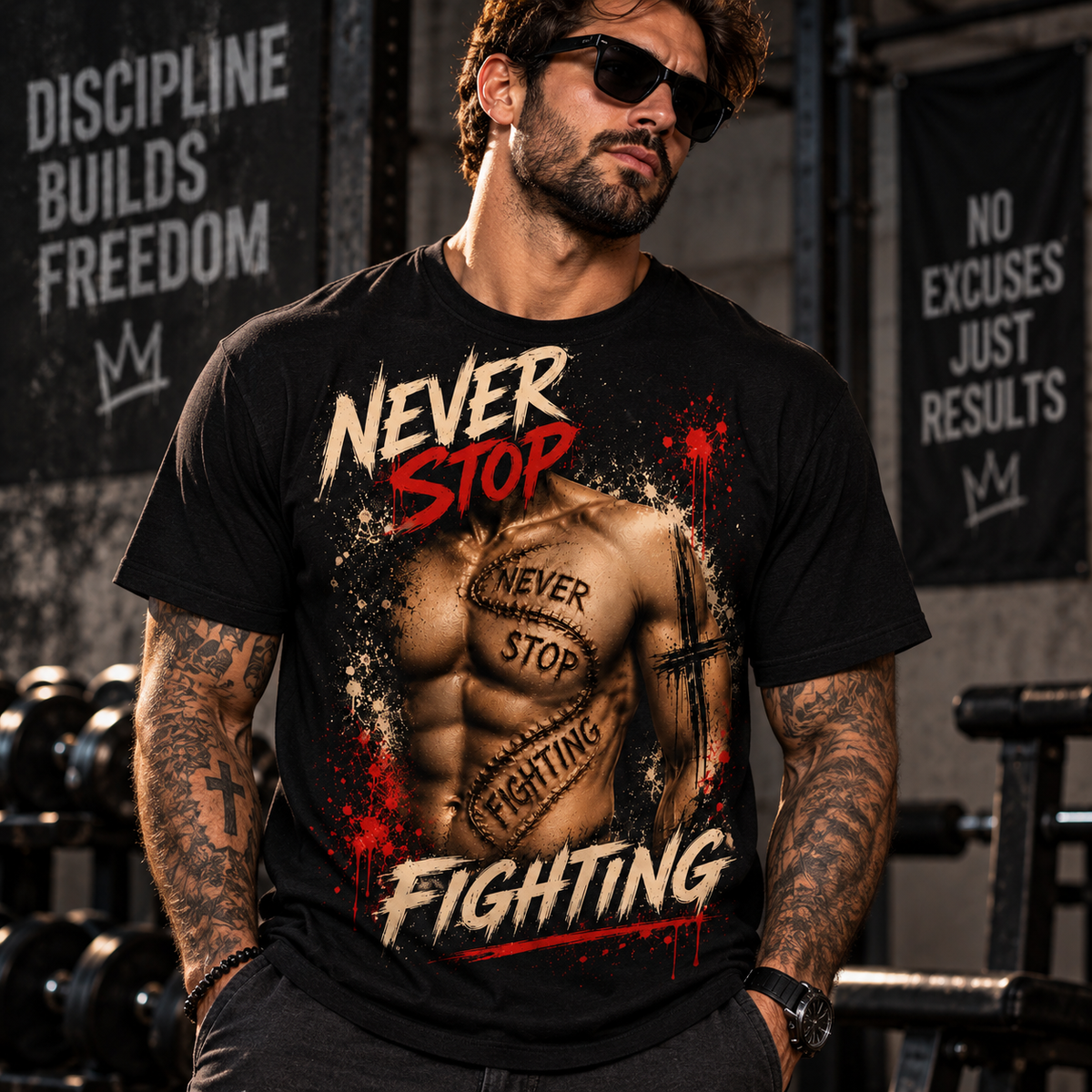 Never Stop Fighting – Men's Inspirational Streetwear T-Shirt