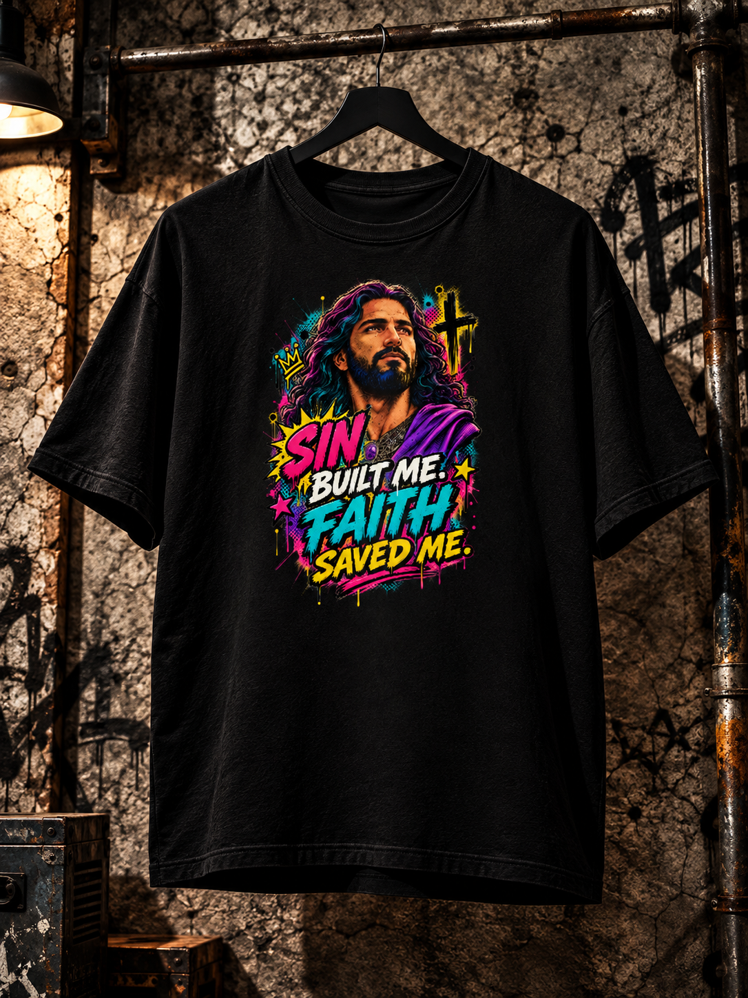 Sin Built Me Faith Saved Me Shirt – Christian Streetwear Graphic Tee