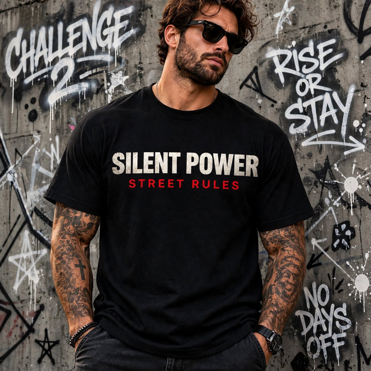 Silent Power Street Rules – Men's Black Graphic T-Shirt
