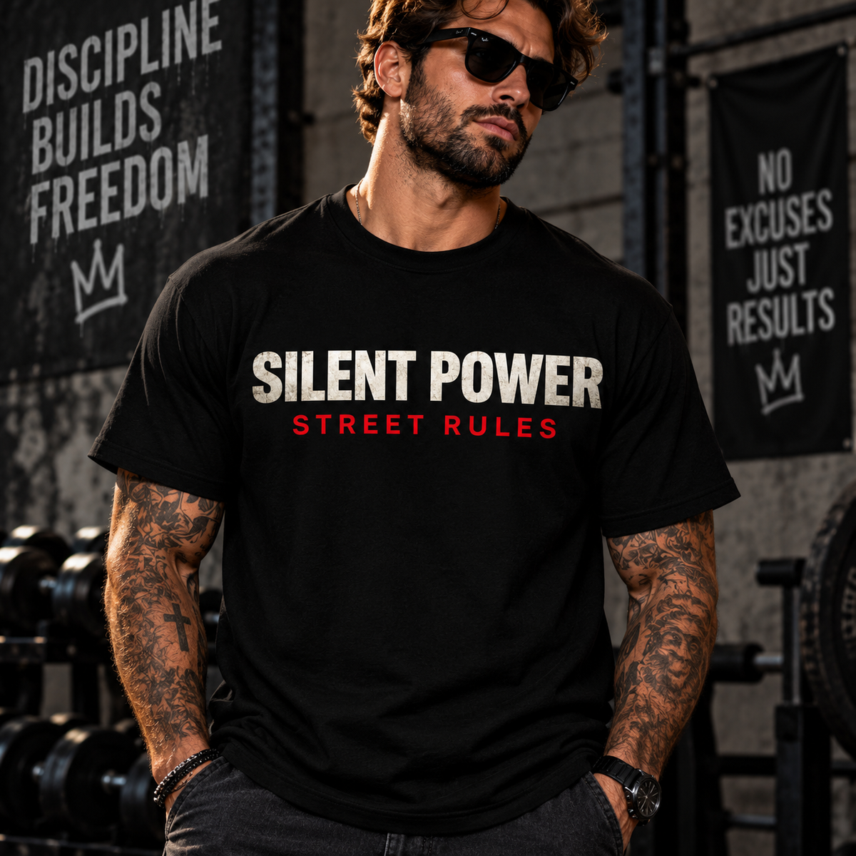 Silent Power Street Rules – Men's Black Graphic T-Shirt