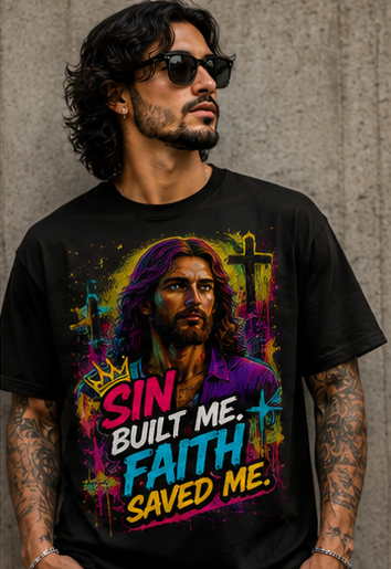 Sin Built Me Faith Saved Me Shirt – Christian Streetwear Graphic Tee