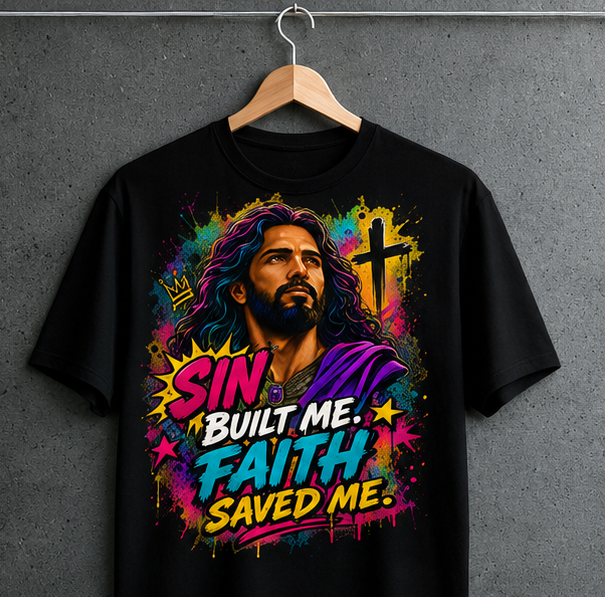 Sin Built Me Faith Saved Me Shirt – Christian Streetwear Graphic Tee