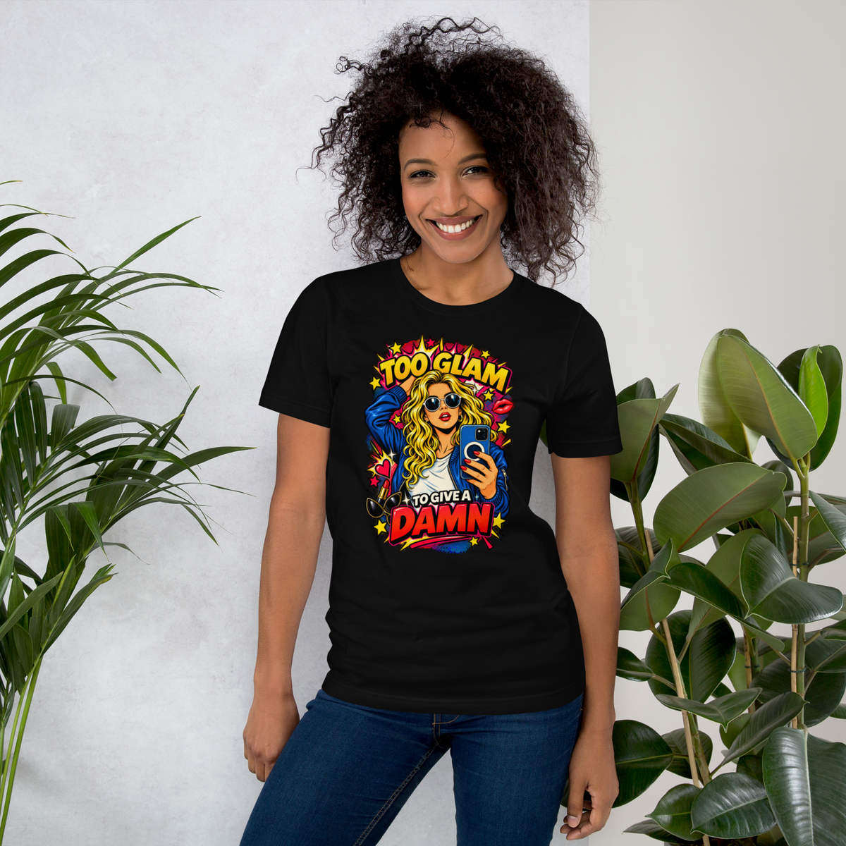 Too Glam to Give a Damn Women's Graphic T-Shirt – Retro Pop Art Tee