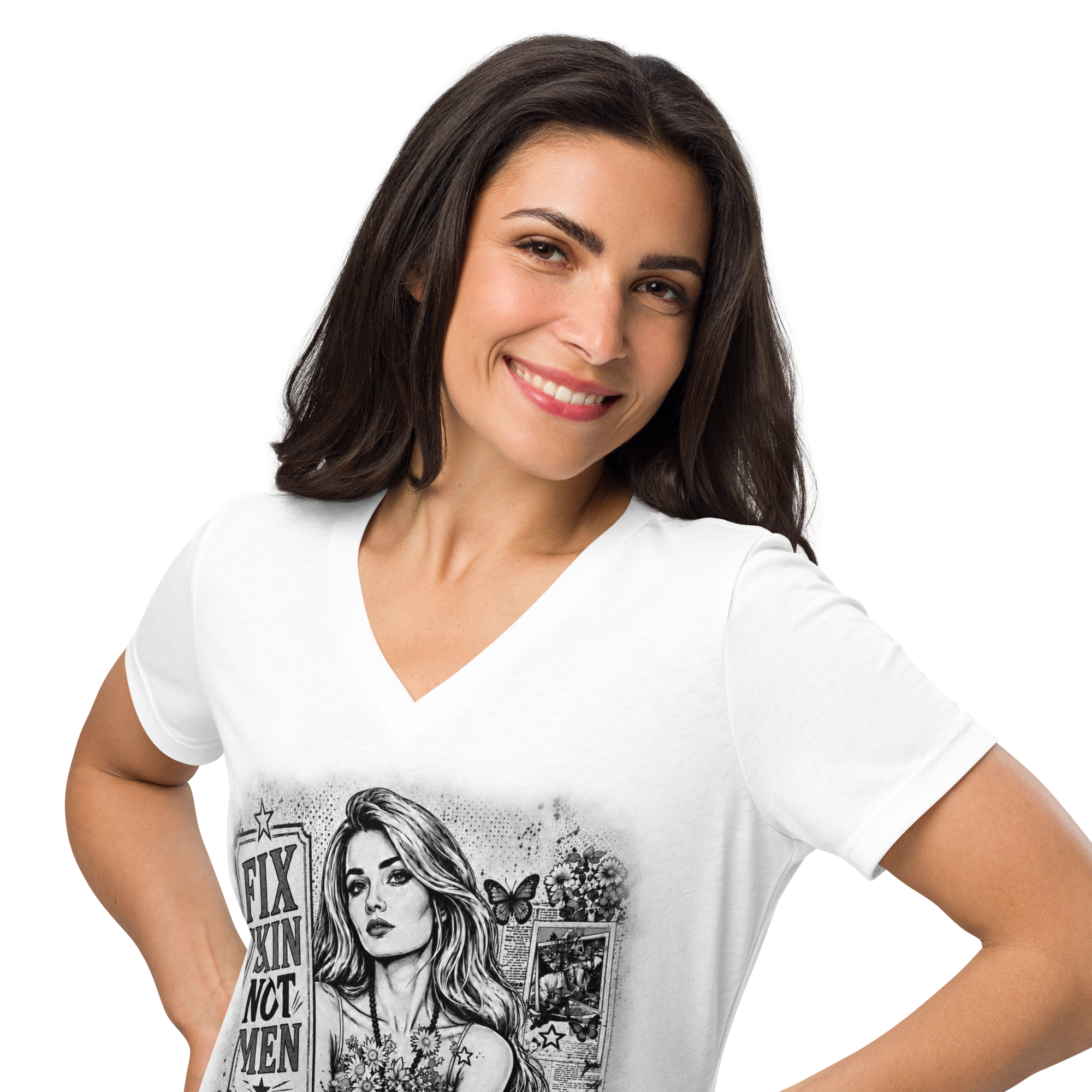 Fix Skin Not Men - Women’s relaxed v-neck t-shirt