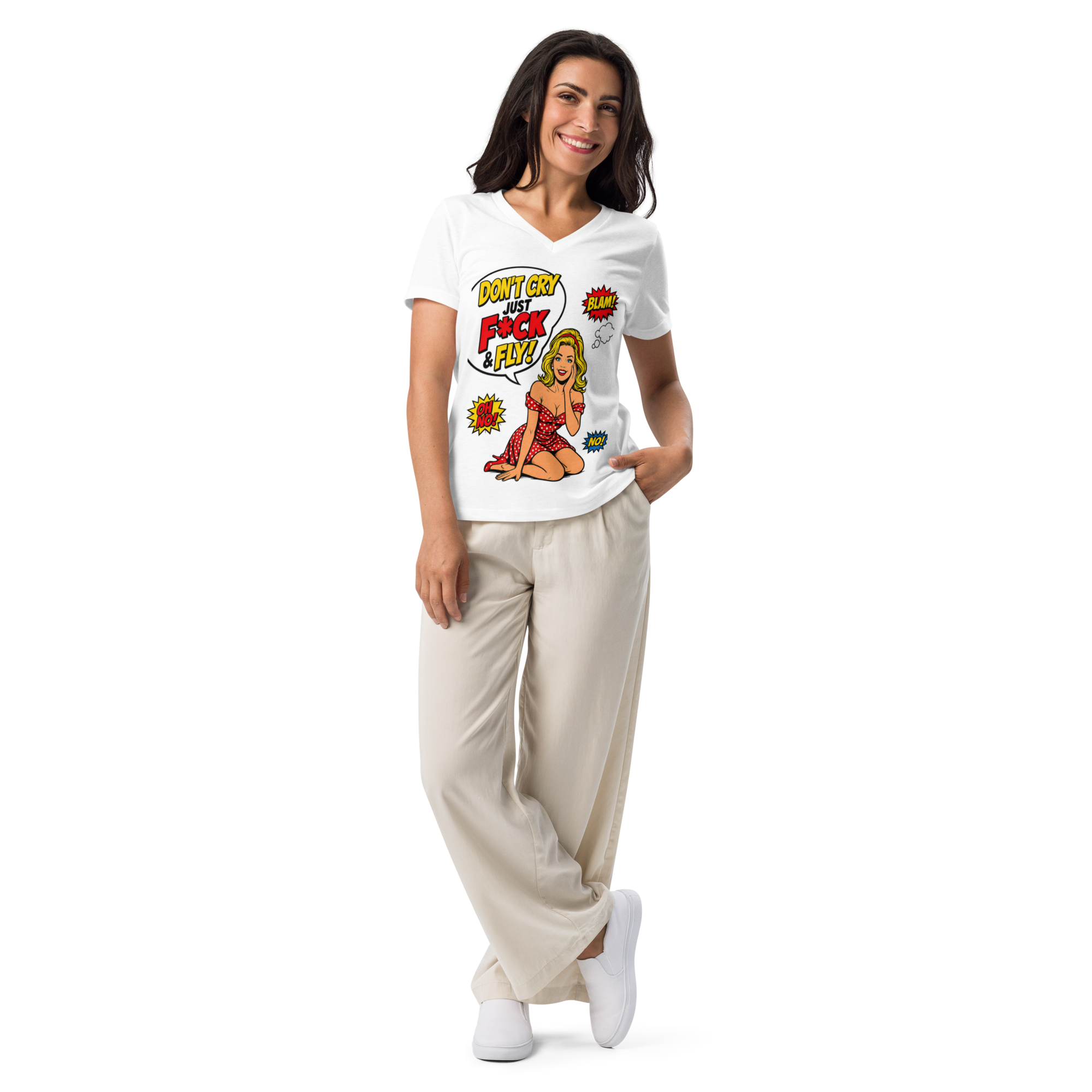 Don't Cry Just F@ck &  Fly -V-neck t-shirt