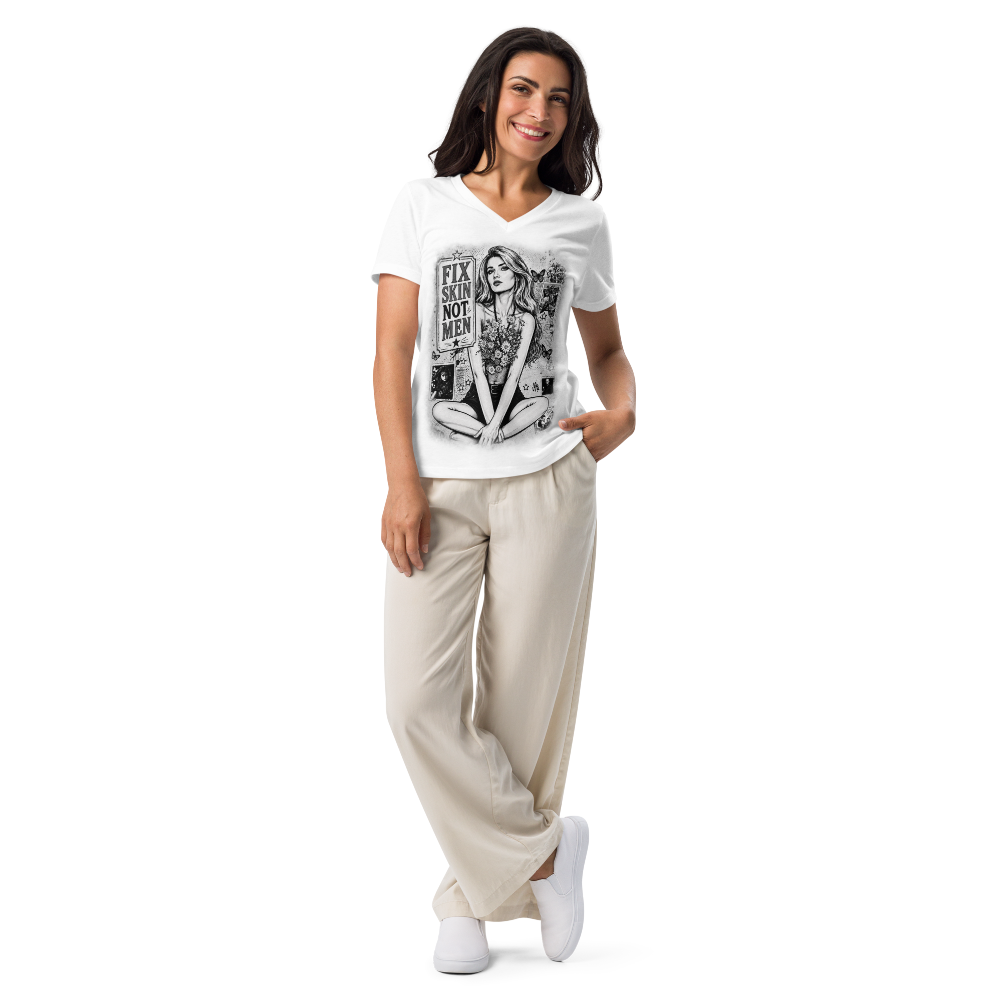Fix Skin Not Men - Women’s relaxed v-neck t-shirt